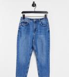 New Look Petite Embroidered Pocket Mom Jean In Mid Blue-blues