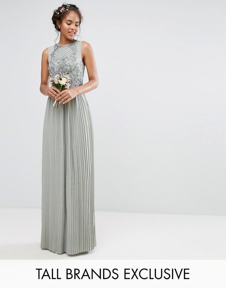 Maya Tall Embellished Top Maxi Dress With Pleated Skirt - Green