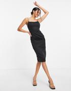 Naanaa Strapless Satin Midi Dress In Black