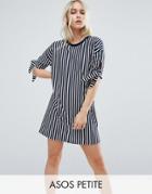 Asos Petite T-shirt Dress In Stripe With Bow Sleeve - Multi