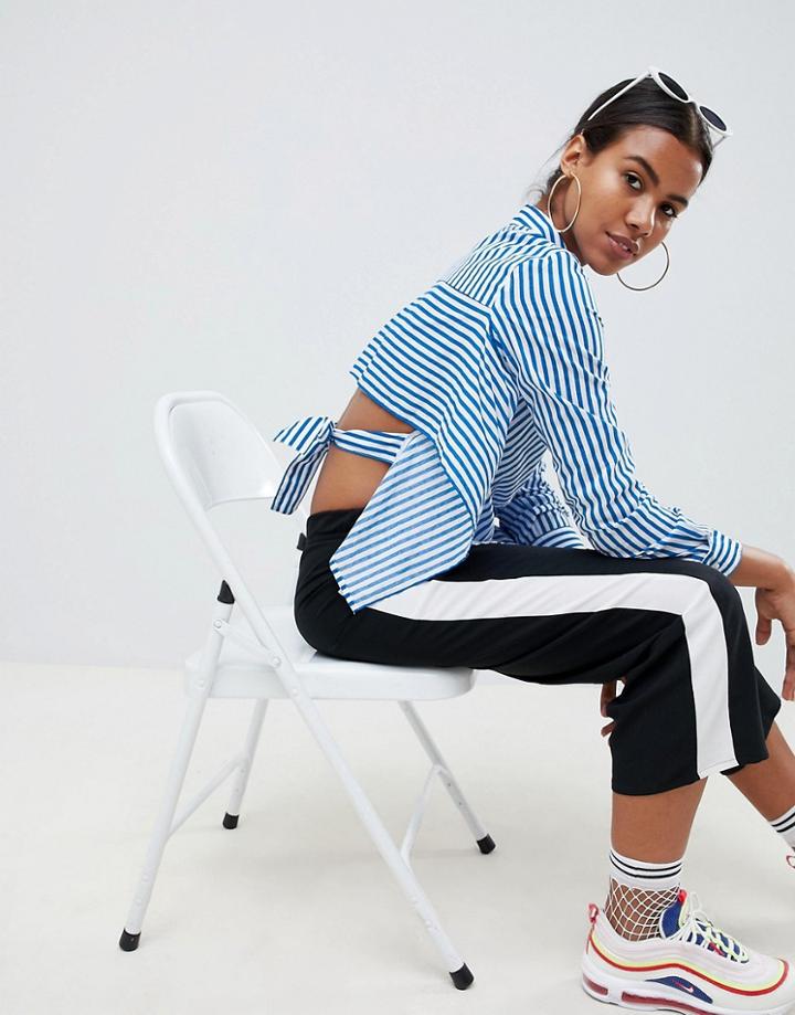 Noisy May Open Back Stripe Shirt - Blue