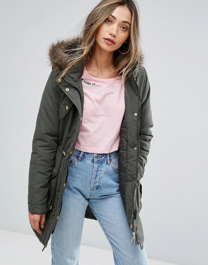 Brave Soul Hooded Mid Parka - Green