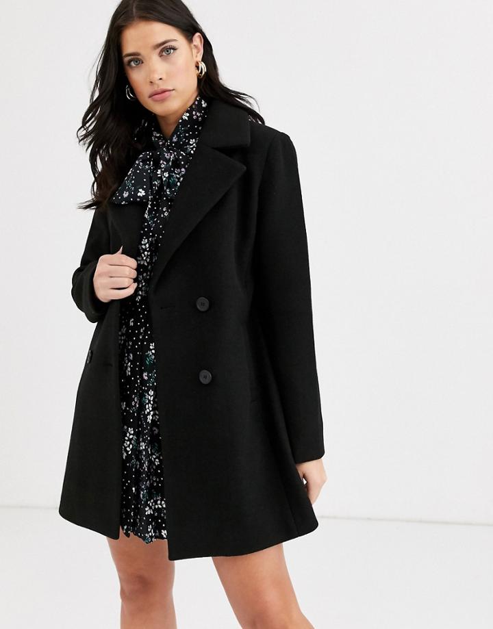 Fashion Union Smart Double Breasted Coat-black
