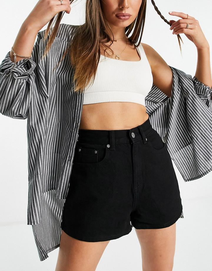 Asos Design Denim High Rise '80's' Mom Shorts In Black