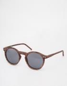 Asos Round Sunglasses In Wood Effect - Brown