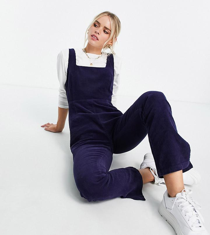 Asos Design Petite Cord Fitted Jumpsuit With Split Hem In Navy-black