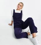 Asos Design Petite Cord Fitted Jumpsuit With Split Hem In Navy-black