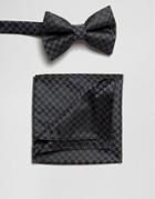 Asos Bow Tie And Pocket Square In Black Dogstooth Pack - Black