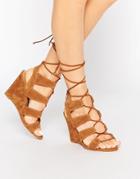 Aldo Rothbaum Cognac Ghillie Wedge Gladiator Sandals - Cognac