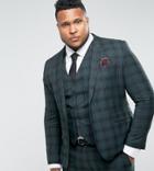 Harry Brown Plus Skinny Plaid Suit Jacket - Green