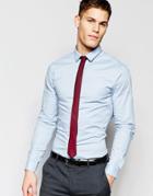 Asos Skinny Shirt In Light Blue With Burgundy Tie Pack Save 15% - Light Blue