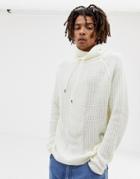 Bershka Knitted Sweater In White With Roll Neck - White