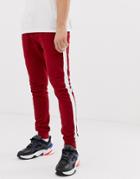 Asos Design Super Skinny Joggers With Side Stripe In Red - Red