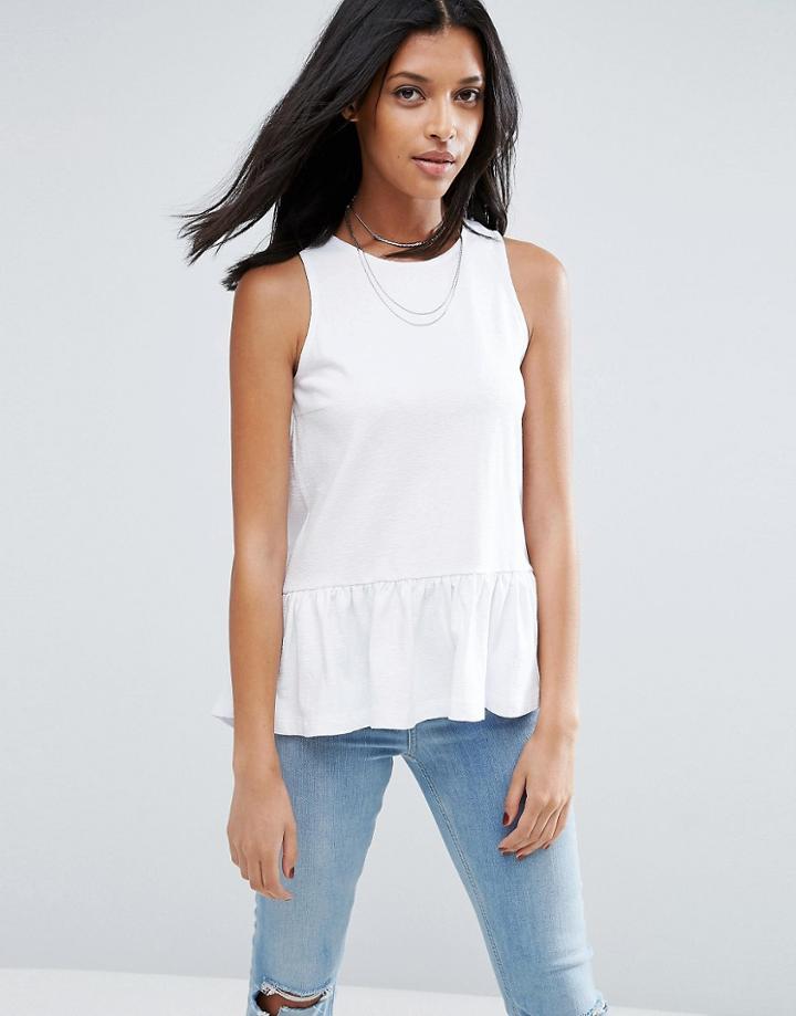 Asos Top With Dip Hem Ruffle In Texture - White