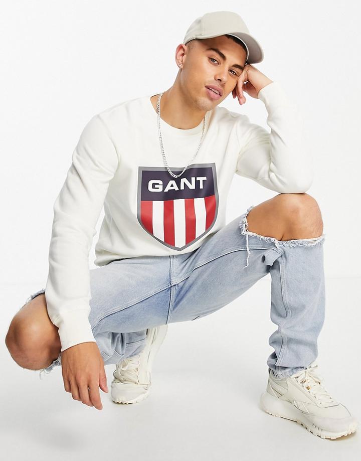 Gant Retro Shield Logo Sweatshirt In Eggshell White