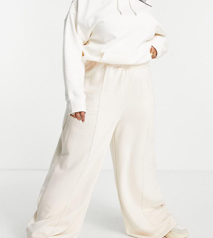 Public Desire Curve High Waist Wide Leg Sweatpants In Ecru-white