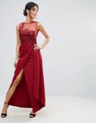 Little Mistress Scarlet Red Lace Applique Maxi Dress - Red
