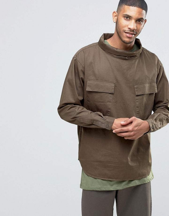 Asos Military Overhead Shirt With Funnel Neck In Khaki - Khaki