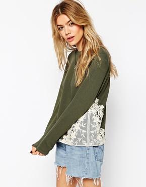 Asos Sweatshirt With Lace Inserts - Khaki