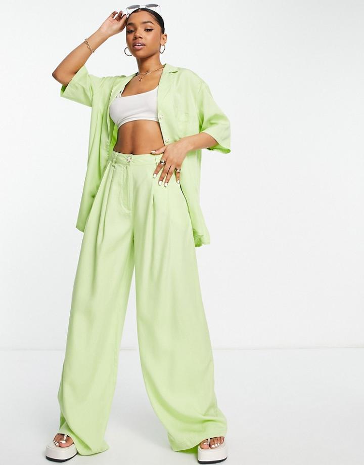 Asos Design Curve Vintage Look Wide Leg Pants In Bright Apple - Part Of A Set-green
