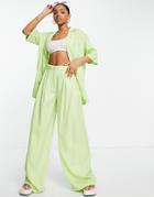 Asos Design Curve Vintage Look Wide Leg Pants In Bright Apple - Part Of A Set-green
