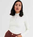 Monki Zip Neck Long Sleeve Top In Cream