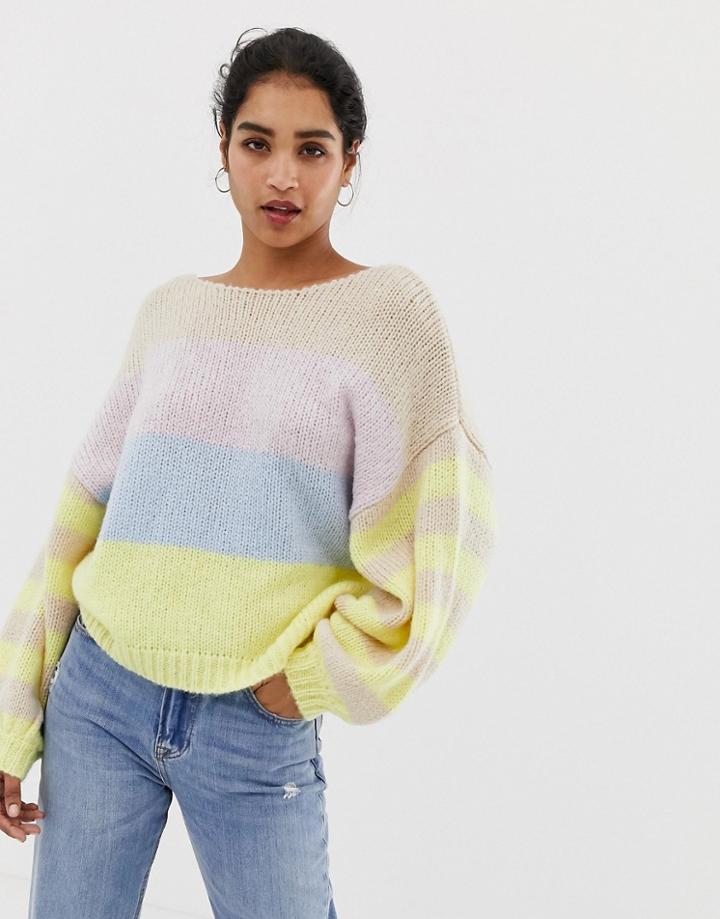 Vila Color Block Stripe Balloon Sleeve Sweater - Multi