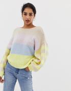 Vila Color Block Stripe Balloon Sleeve Sweater - Multi