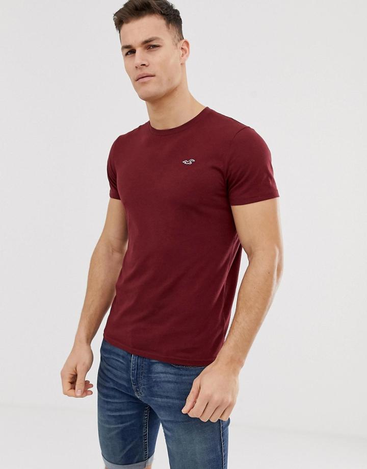 Hollister Crew Neck Seagull Logo T-shirt In Burgundy-red