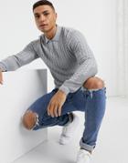 Asos Design Muscle Fit Cable Polo Neck Sweater In Gray-grey
