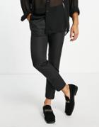 Asos Design Satin Tapered Suit Pants In Black Tonal Jacquard