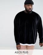 Asos Plus Oversized Velour Sweatshirt With T-shirt Hem - Black