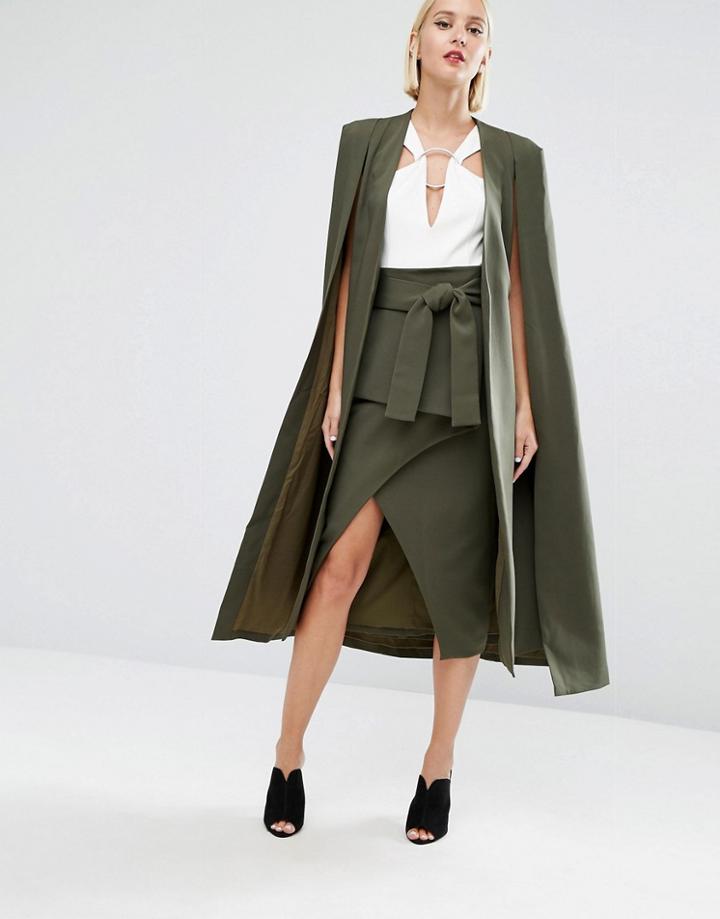 Lavish Alice Maxi Belted Cape Blazer - Green