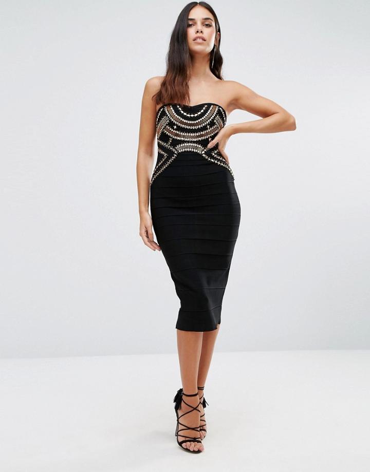 Forever Unique Davina Bandeau Bandage Dress With Jewels - Black