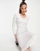 Topshop Textured Cardi Midi Dress In Gray Heather-grey