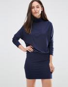 Selected Livena Long Sleeve Roll Neck Dress - Navy