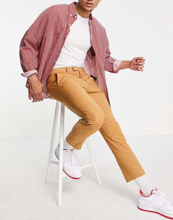 Twisted Tailor Tapered Cropped Pants In Tan-brown