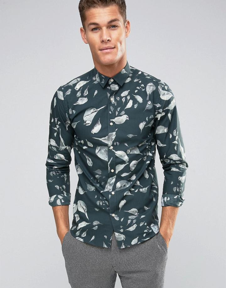 Selected Homme Slim Shirt In Print - Black
