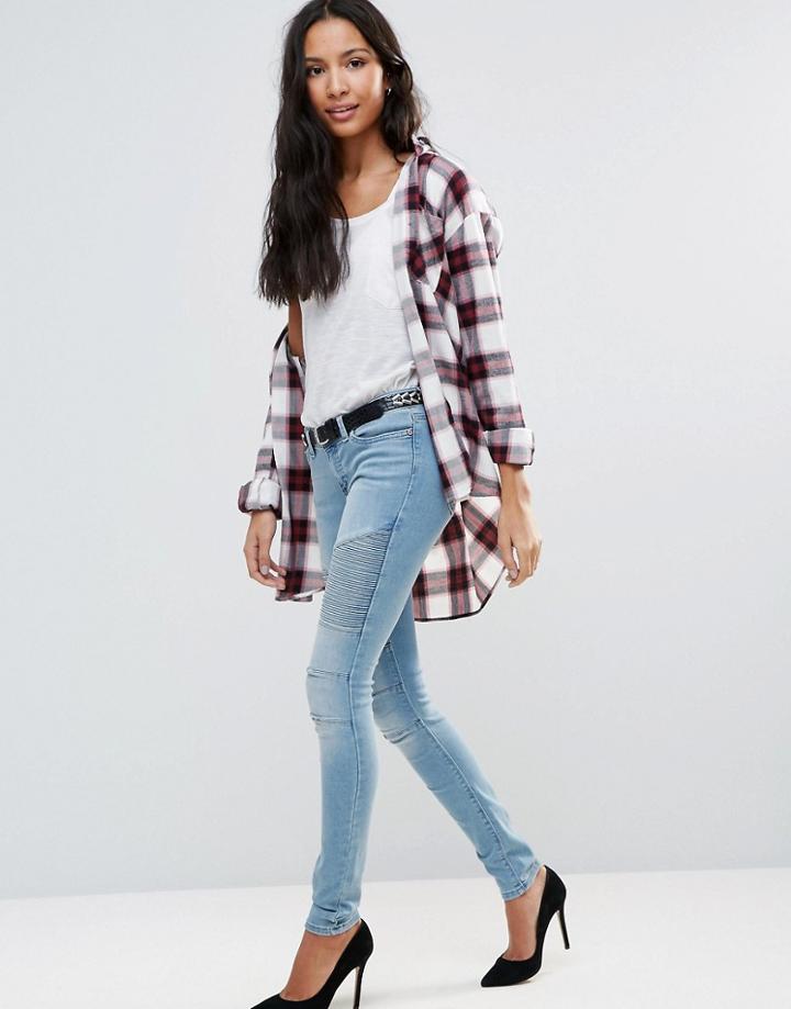 Noisy May Biker Paneled Skinny Jeans - Blue