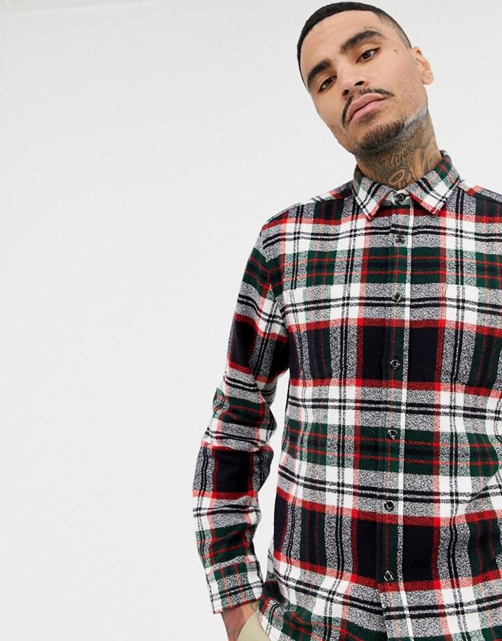 Asos Design Regular Fit Check Shirt With Double Pockets - White