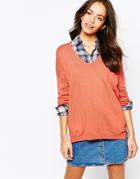 Esprit V Neck Knitted Sweater - Burnt Orange