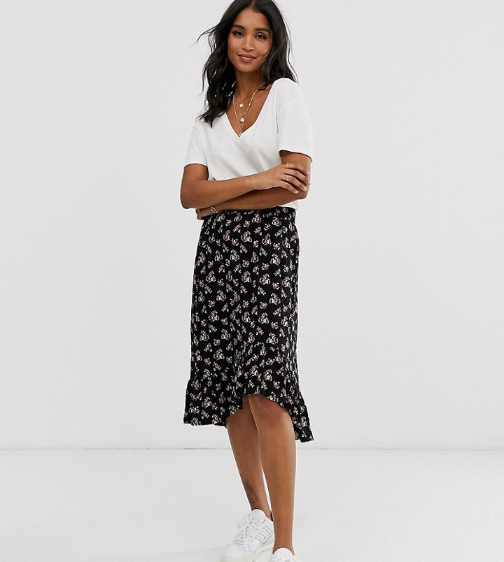 Vila Floral Ruffle Midi Skirt-multi
