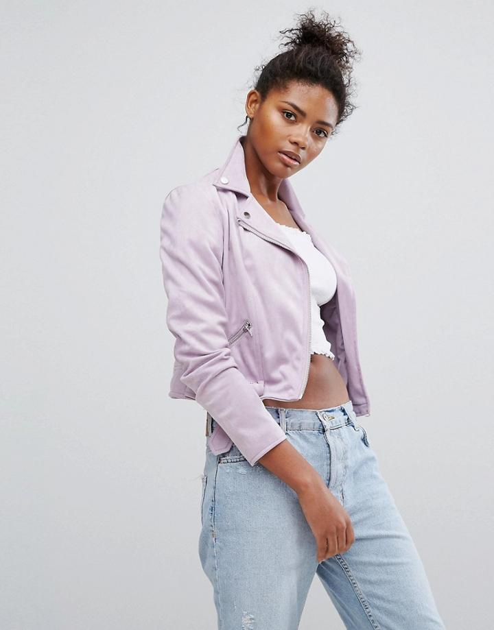 New Look Suedette Biker Jacket - Purple