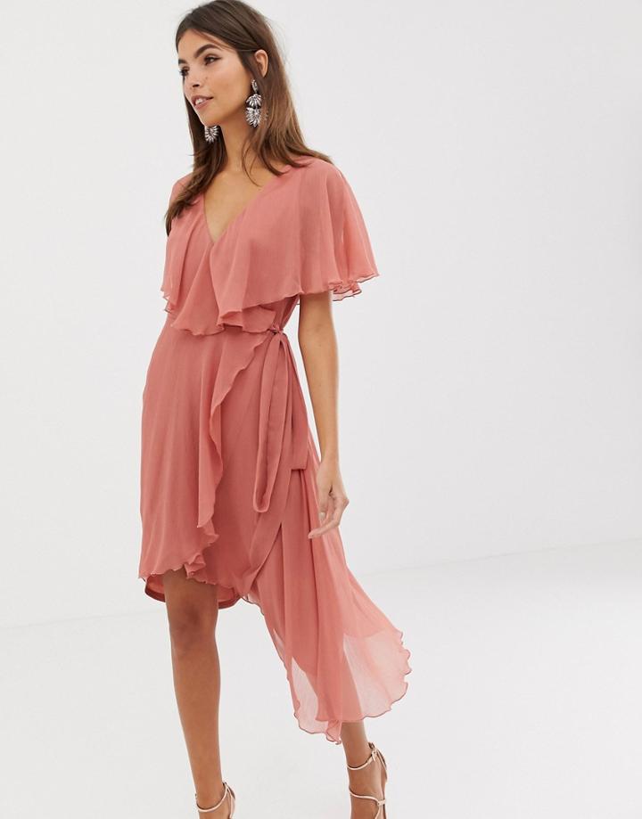 Asos Design Cape Back Dipped Hem Midi Dress