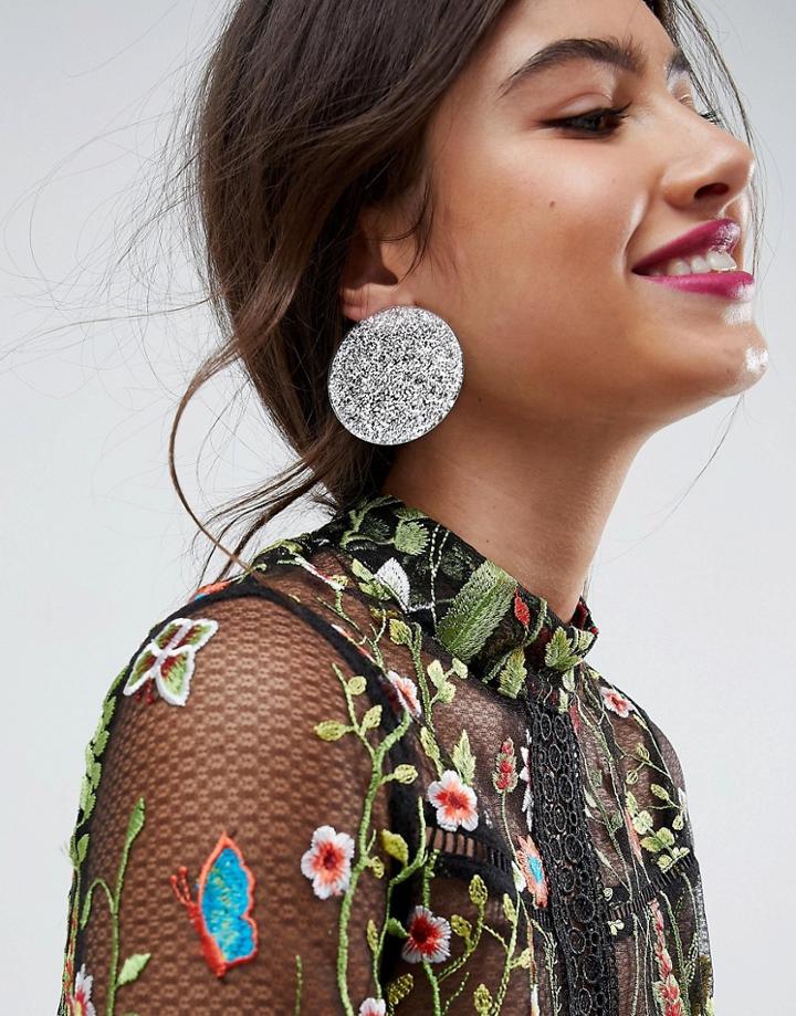 Asos Glitter Disc Earrings - Silver