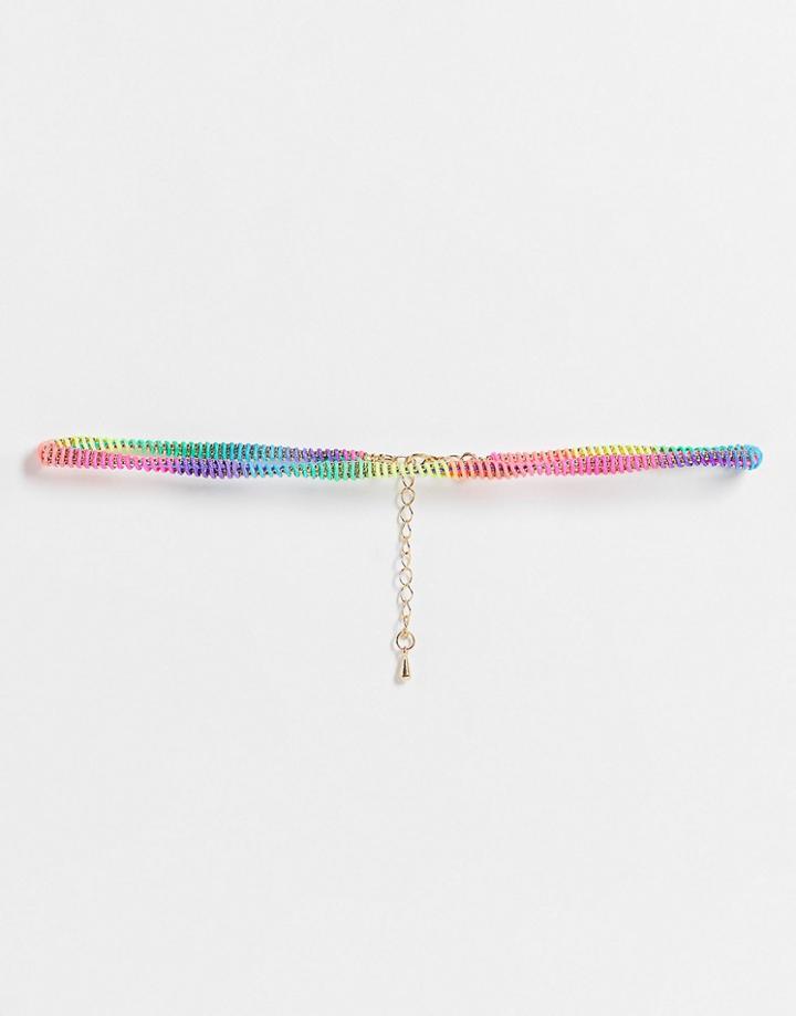 Designb London 90s Cord Choker In Neon Multi