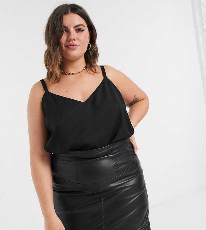 Asos Design Curve Double Layer V Neck Cami In Black