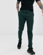 Asos Design Skinny Smart Pants In Green Windowpane Check - Green