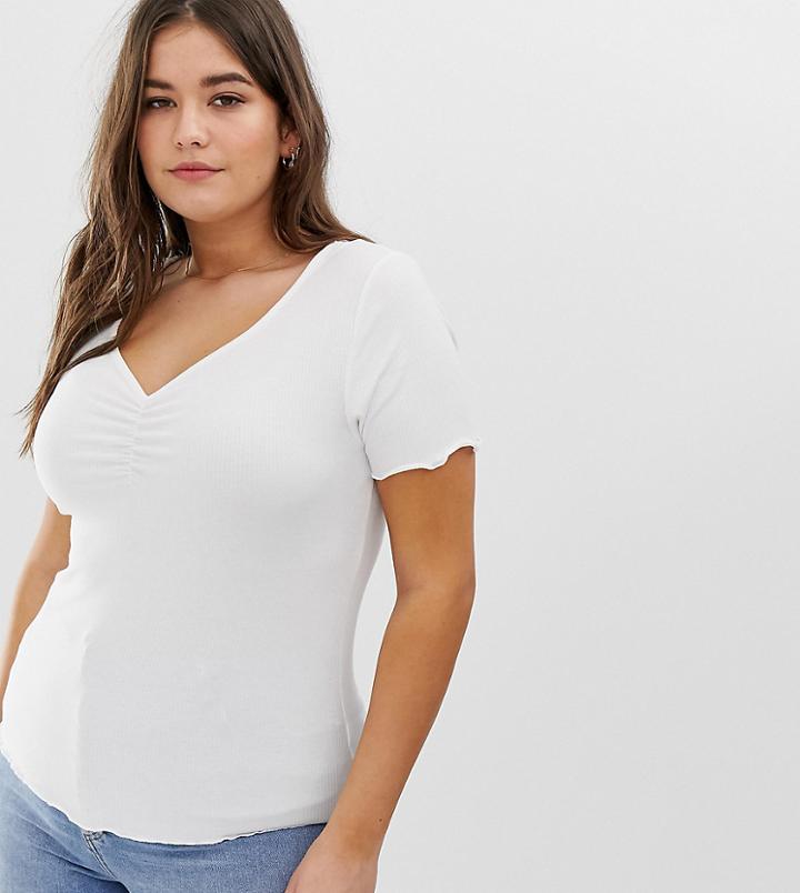 New Look Curve Ruched Front Tee In White