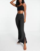 Hoxton Haus Split Side Wide Leg Yoga Pants In Black
